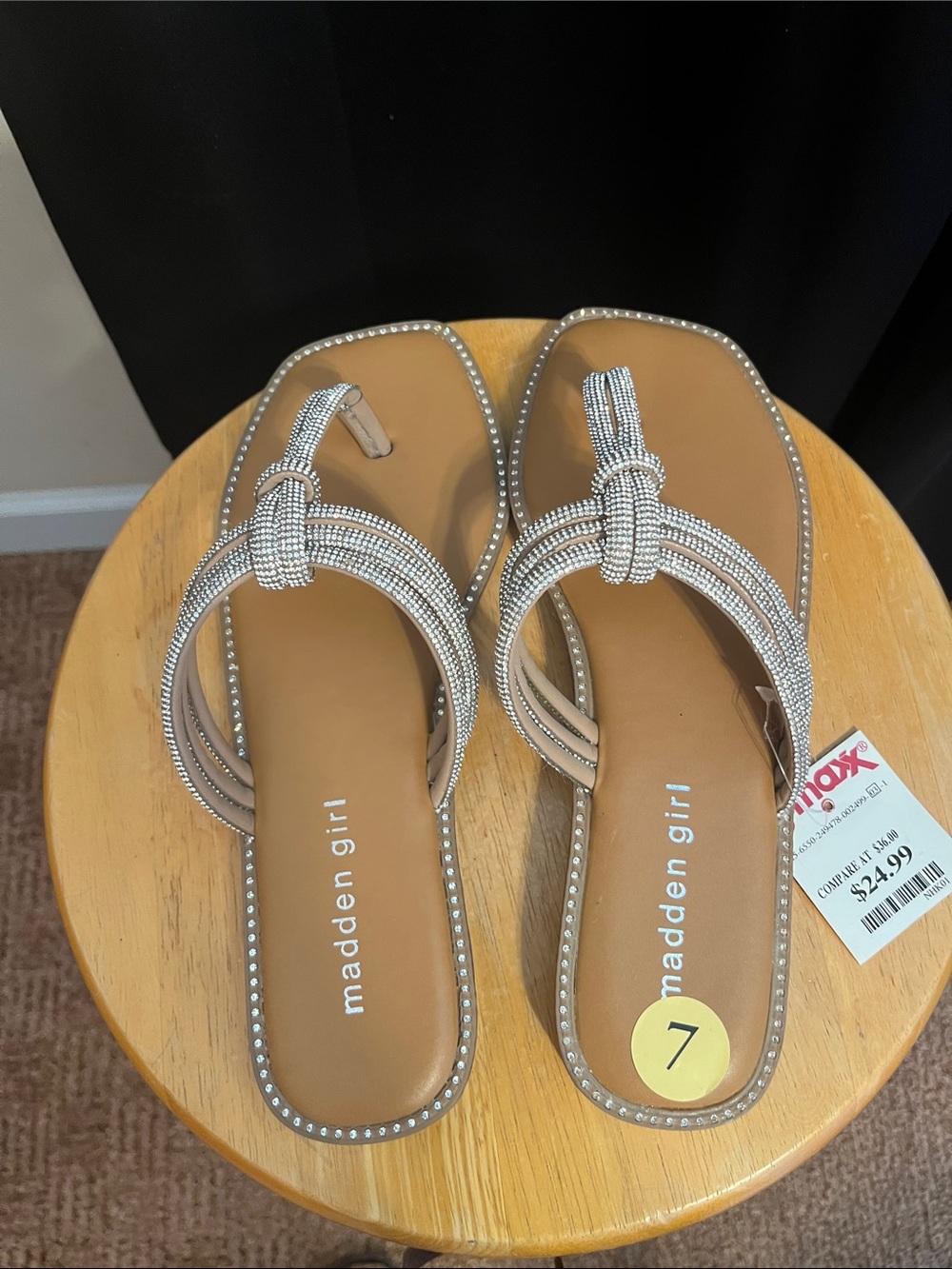 Madden Girl Tan Rhinestone Knot Thong Sandals